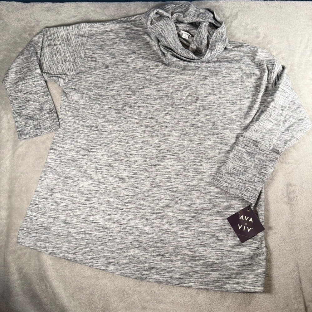 Ava & Viv Womens 2X Cowl Neck Top Black White  Long‎ Sleeve Knit Pullover